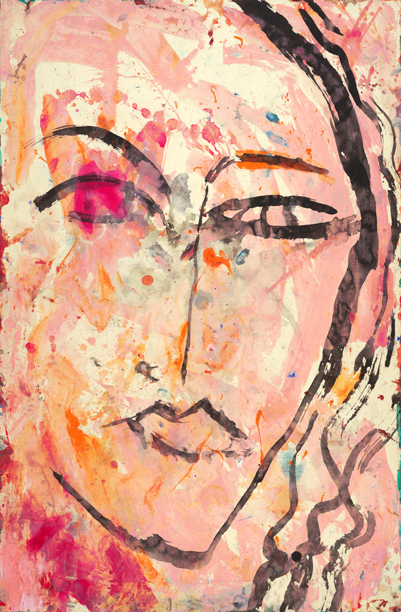 Pink Face | 12″ x 18″; 16″ x 24″; larger sizes available |  100% cotton rag archival fine art paper | Acrylic on Paper
