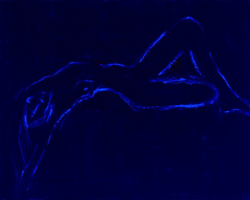 Blue Nude | 12″ x 18″; 16″ x 24″; larger sizes available |  100% cotton rag archival fine art paper | Oil on Canvas