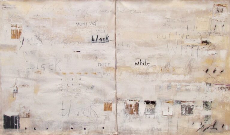 Noir et Blanc (Black and White Diptych) | 65″ x 110″ | Mixed Media and Collage on Canvas