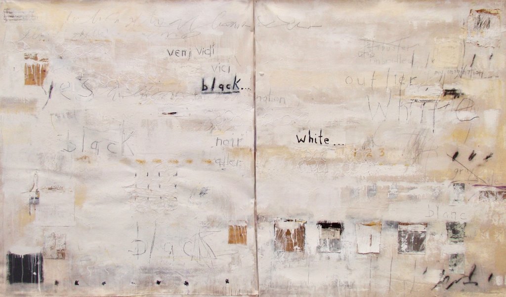 Noir et Blanc (Black and White Diptych) | 65″ x 110″ | Mixed Media and Collage on Canvas