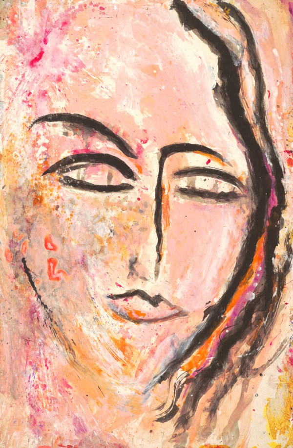 Apricot Face | 12″ x 18″; 16″ x 24″; larger sizes available |  100% cotton rag archival fine art paper | Acrylic on Paper