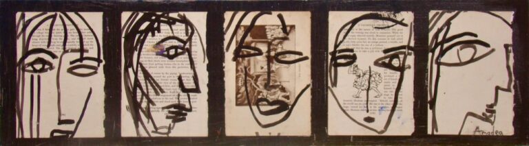 Faces | 10″ x 36″ | Mixed Media on Panel