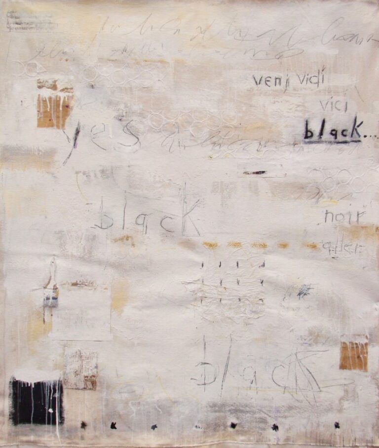 Black and White (Left Panel of Diptych) | 65″ x 55″ | Mixed Media and Collage on Canvas