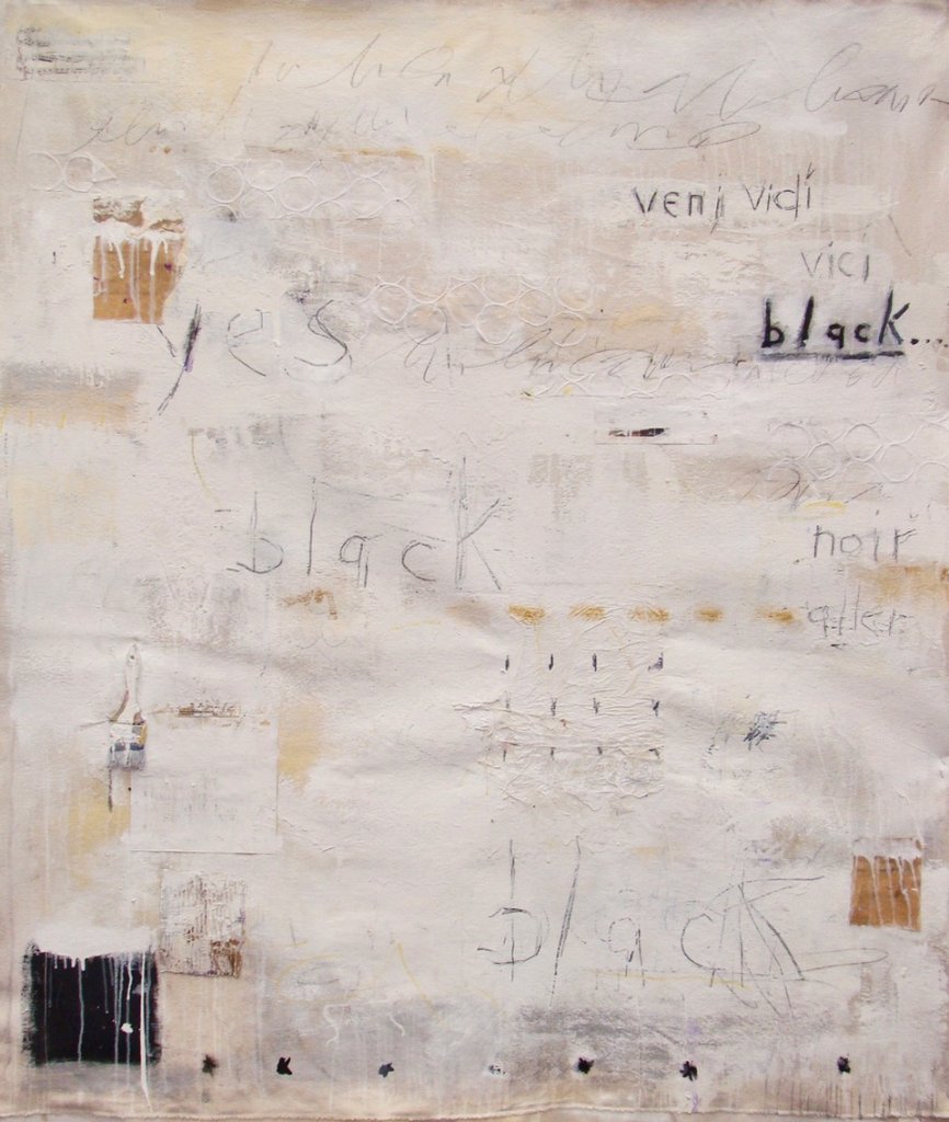 Black and White (Left Panel of Diptych) | 65″ x 55″ | Mixed Media and Collage on Canvas