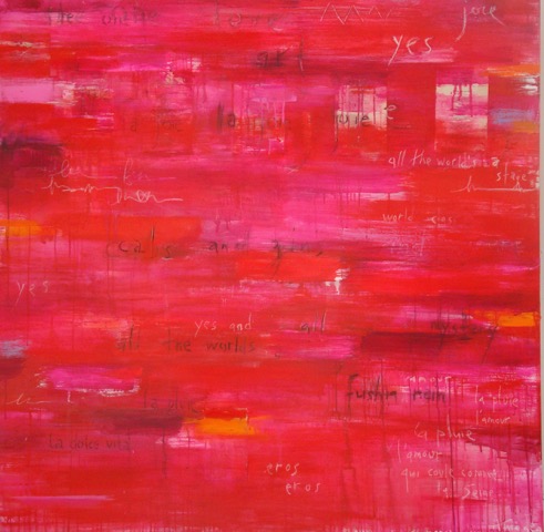 Fuschia Rain | 54” x 54” | Mixed Media on Canvas