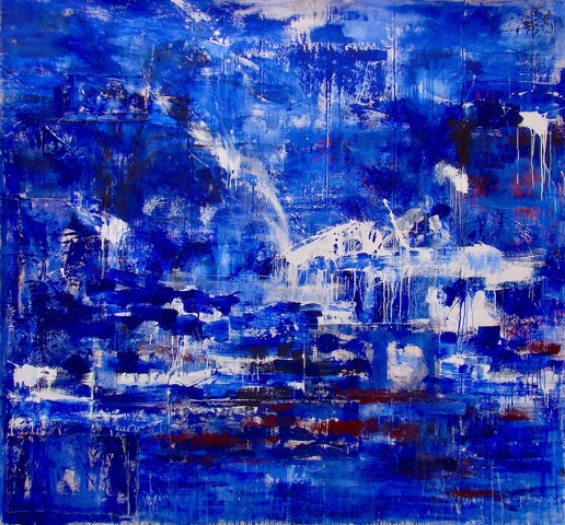 Skimming Across the Surface | 84″ x 78″ | Mixed Media and Collage on Canvas