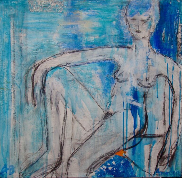 Blue Nude | 24″ x 25″ | Mixed Media on Canvas
