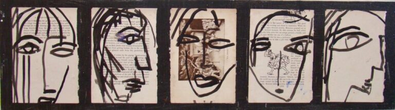 Faces | 10″ x 35″ | Mixed Media on Panel
