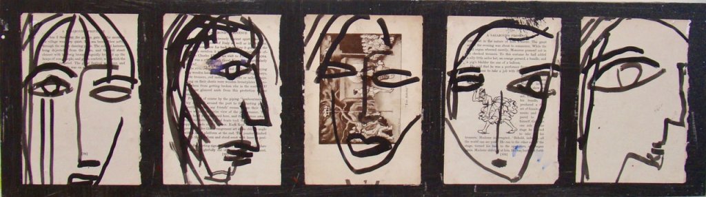 Faces | 10″ x 35″ | Mixed Media on Panel