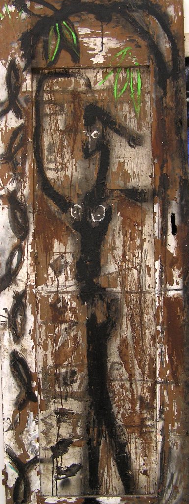 African Queen | 80″ x 28″ | Mixed Media on Door Panel