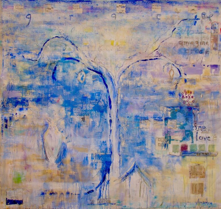 Tree of Life | 66″ x 67″ | Mixed Media and Collage on Canvas