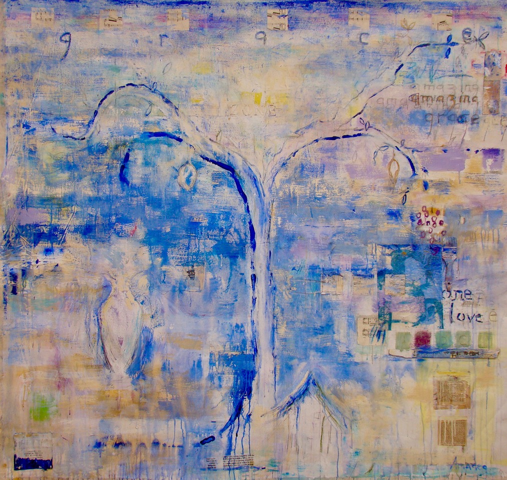 Tree of Life | 66″ x 67″ | Mixed Media and Collage on Canvas