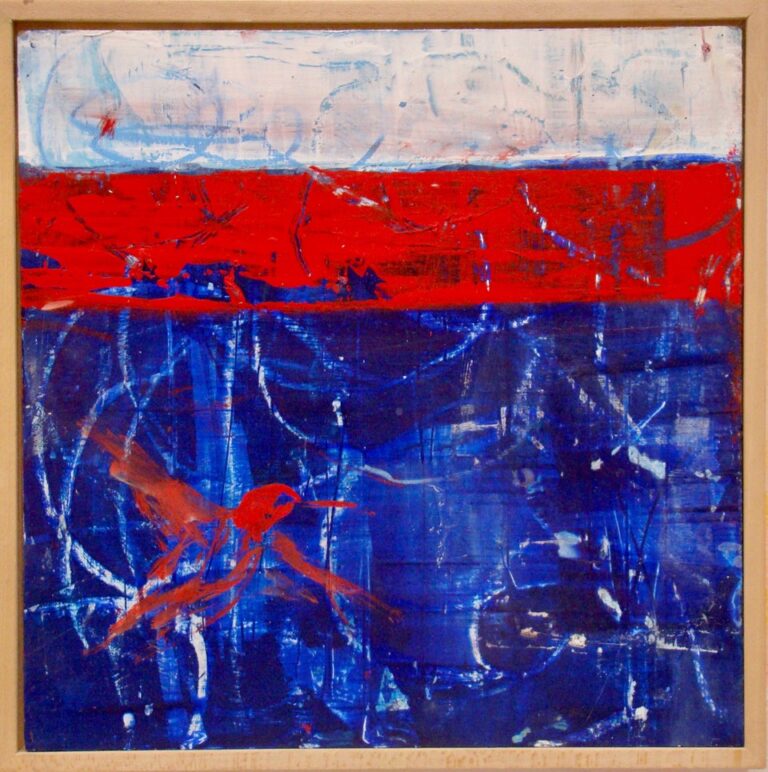 Hummingbird | 13” x 13” | mixed media on panel, framed