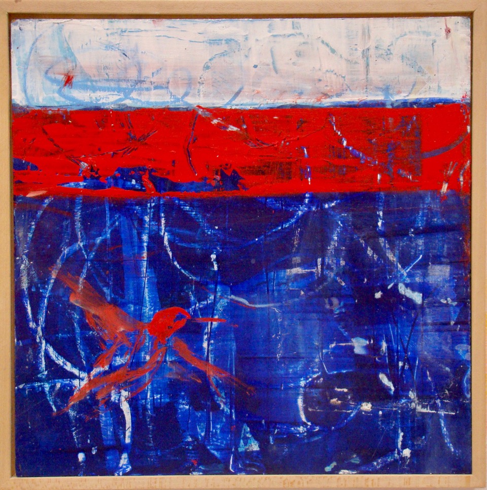 Hummingbird | 13” x 13” | mixed media on panel, framed